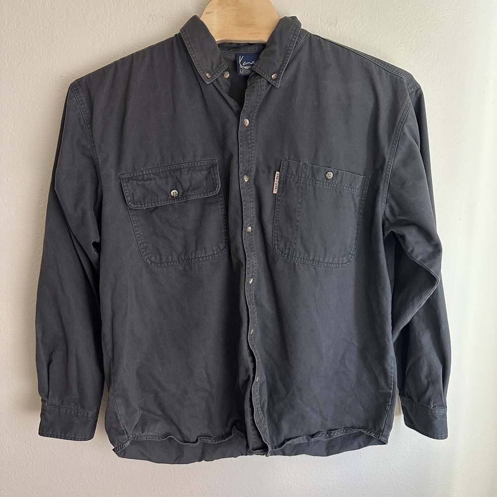 Karl Kani Button Down Shirt Mens XL Black Long Sleeve Vintage 90s Streetwear